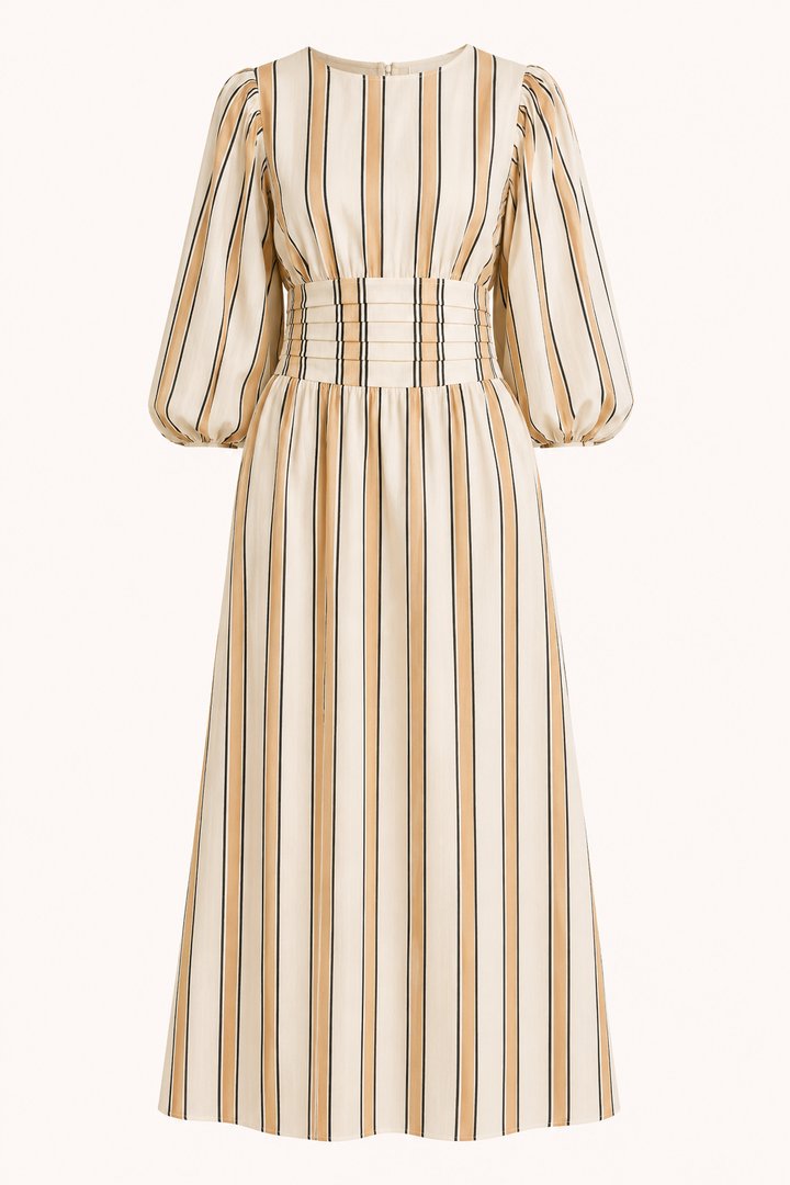 Langes gestreiftes Kleid mit Puffärmeln - Larissa