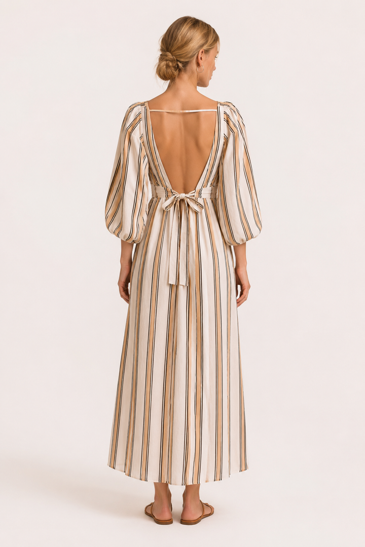 Langes gestreiftes Kleid mit Puffärmeln - Larissa