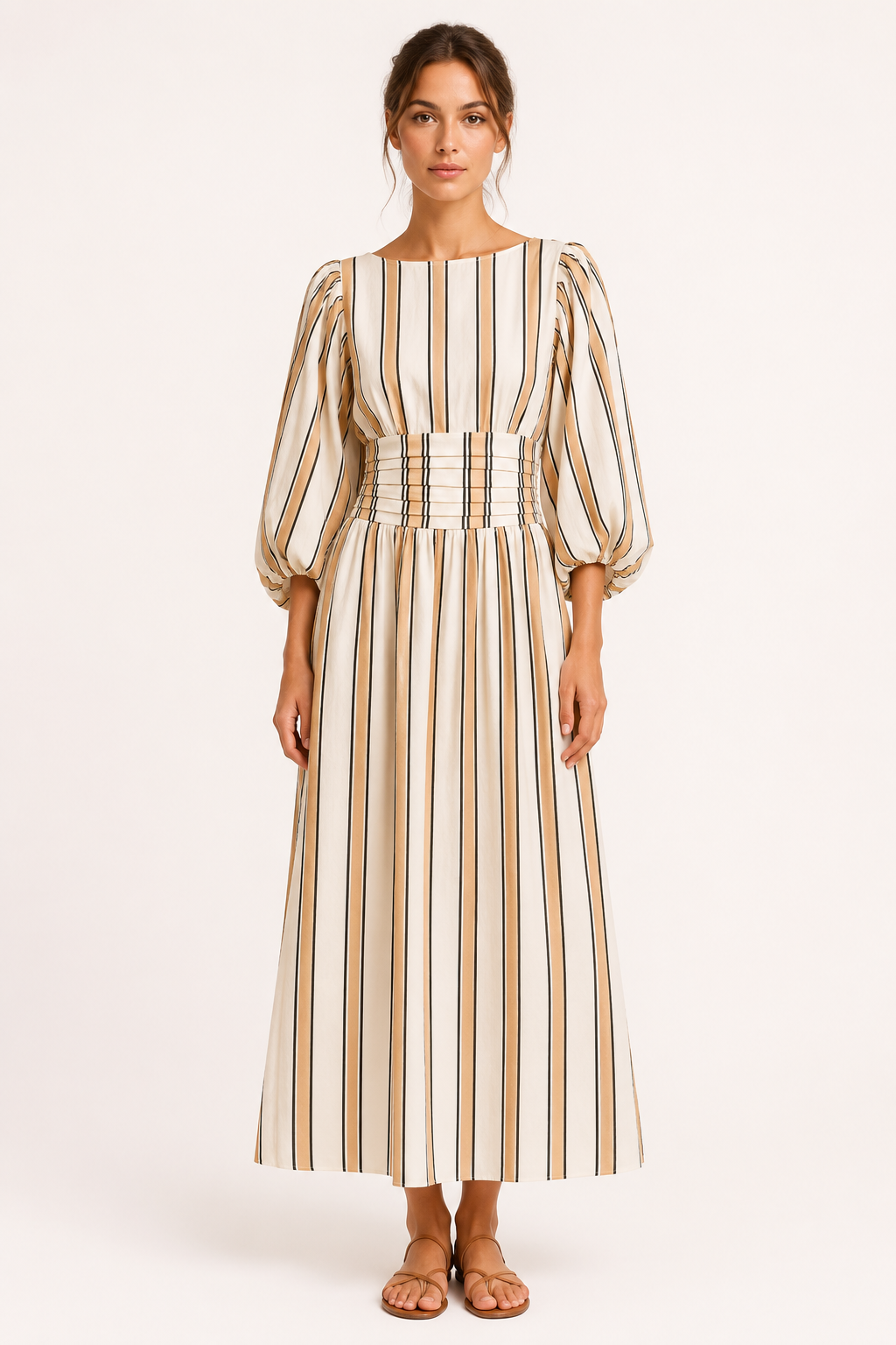 Langes gestreiftes Kleid mit Puffärmeln - Larissa