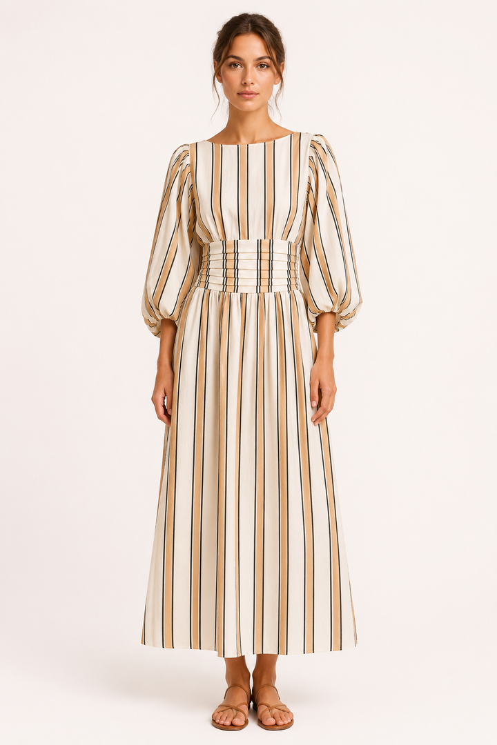 Langes gestreiftes Kleid mit Puffärmeln - Larissa