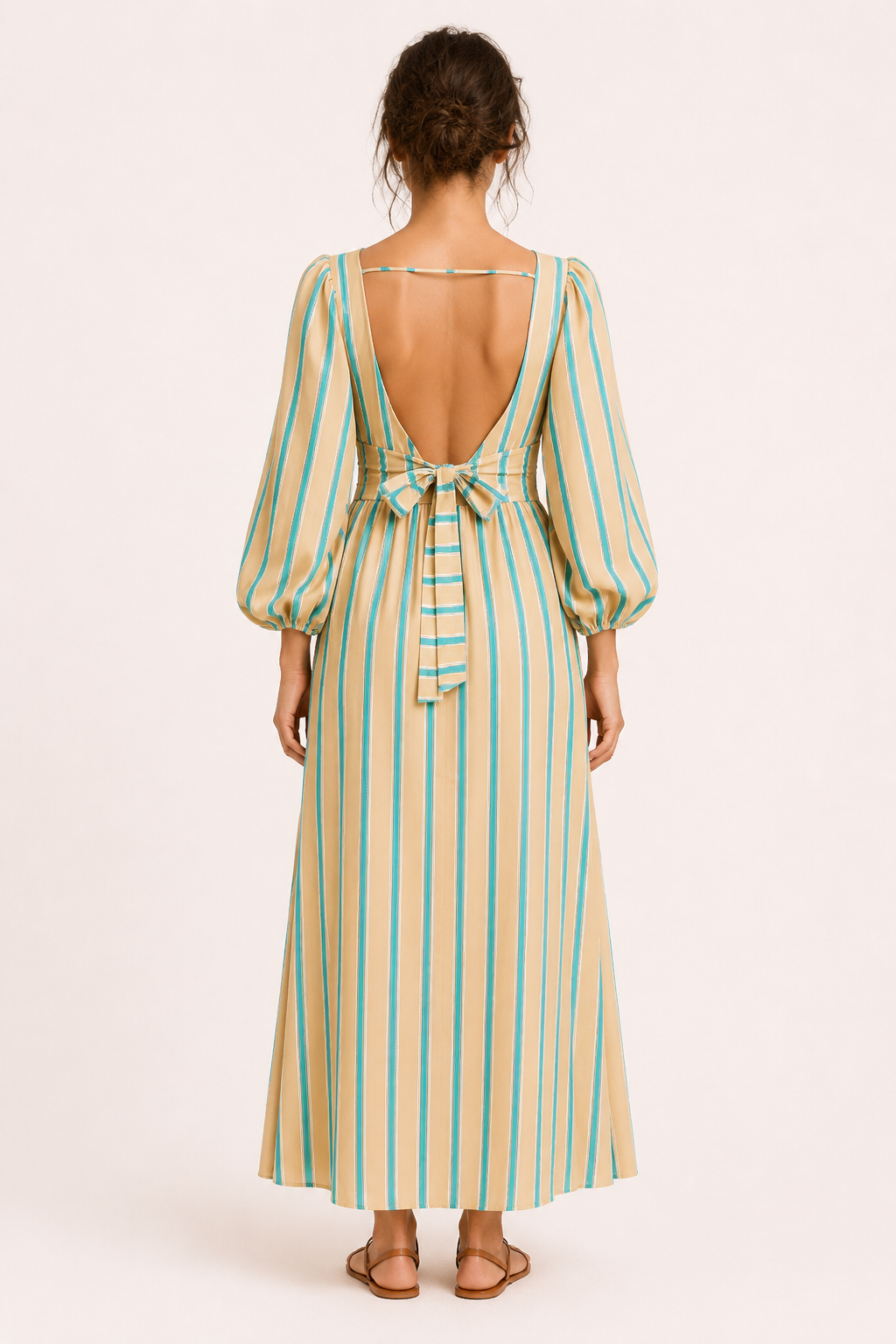 Langes gestreiftes Kleid mit Puffärmeln - Larissa