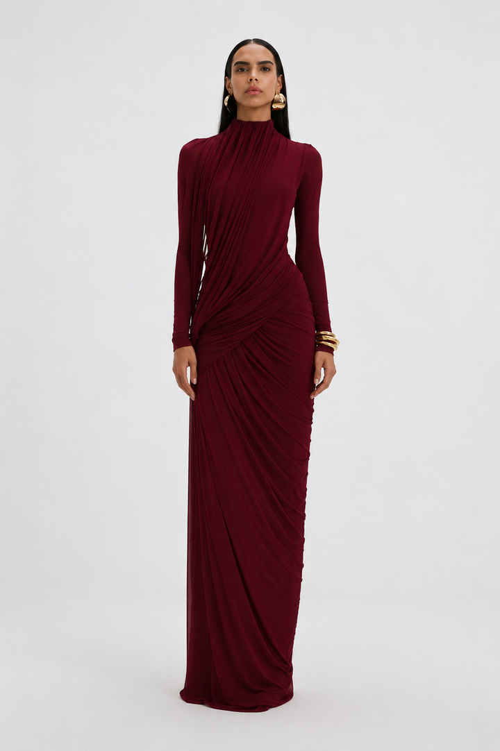Langes Kleid mit langen Ärmeln elegantes Hochzeitsgastkleid - Gisela
