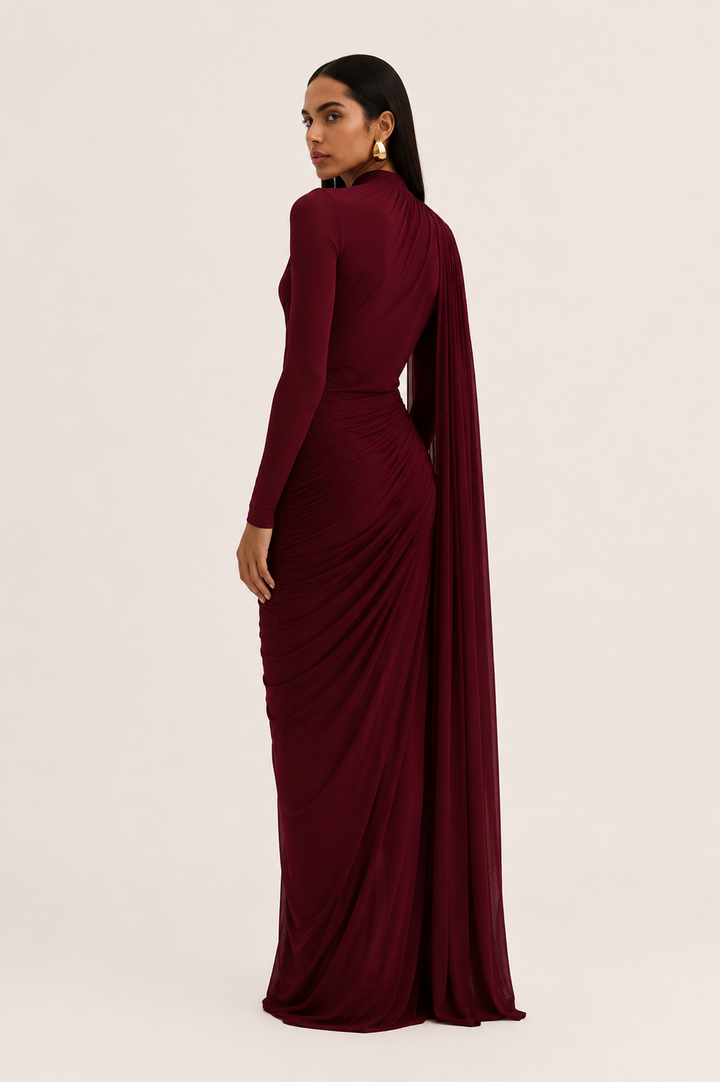 Langes Kleid mit langen Ärmeln elegantes Hochzeitsgastkleid - Gisela