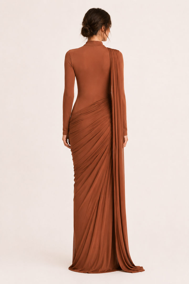 Langes Kleid mit langen Ärmeln elegantes Hochzeitsgastkleid - Gisela