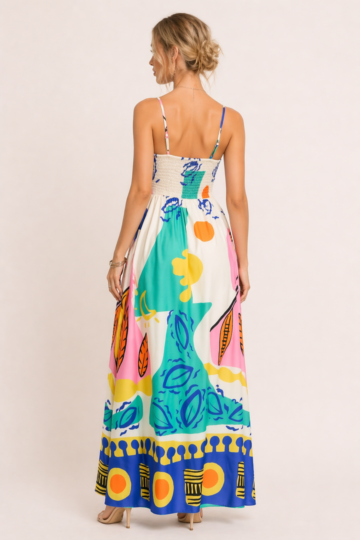 Bedrucktes langes Kleid mit offenen Trägern für Frauen Sommer - Aroa