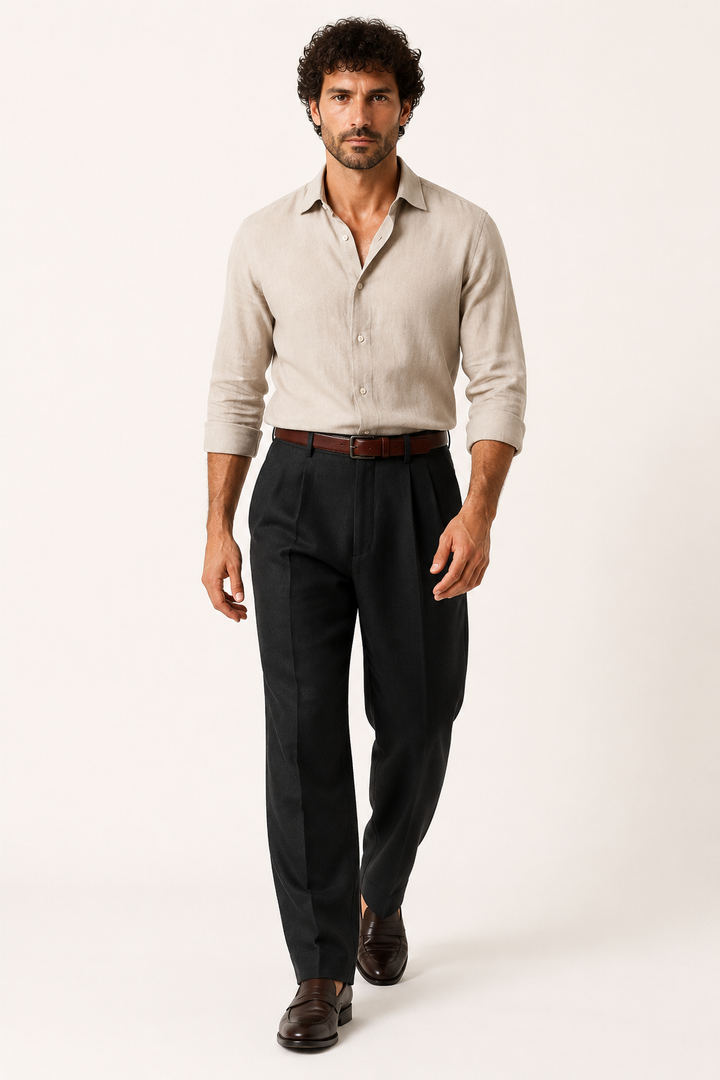 Herrenhose aus Leinen mit zwei Abnähern und geradem Schnitt – Albrecht