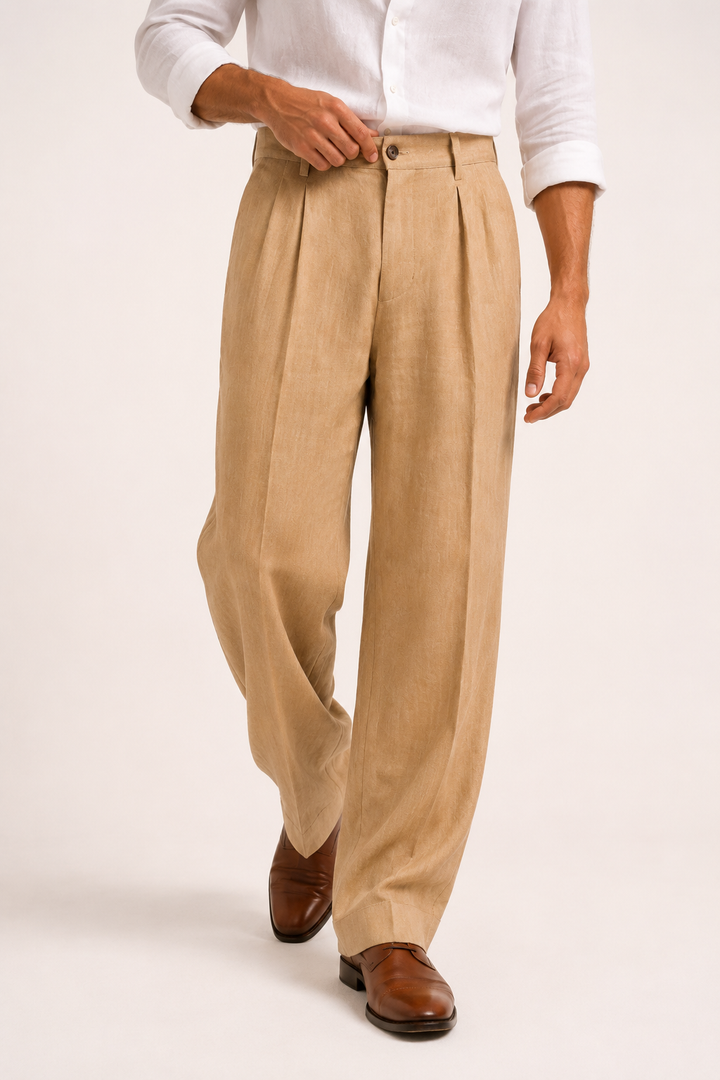 Herrenhose aus Leinen mit zwei Abnähern und geradem Schnitt – Albrecht