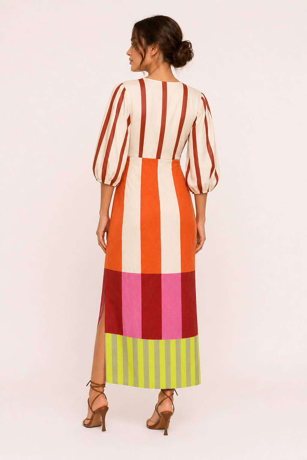 Langärmeliges gestreiftes Midikleid mit Seitenschlitz für Damen - Frida