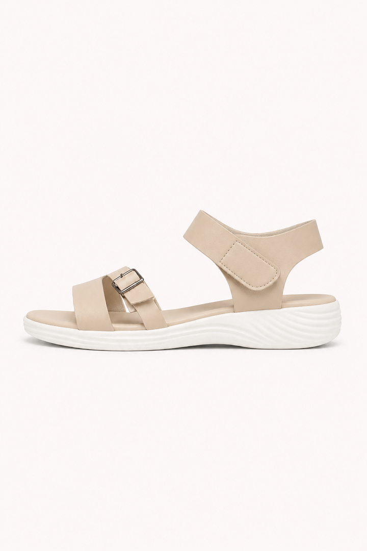 Damen-Sandalen mit niedrigem Keilabsatz und Klettverschluss – Leoni