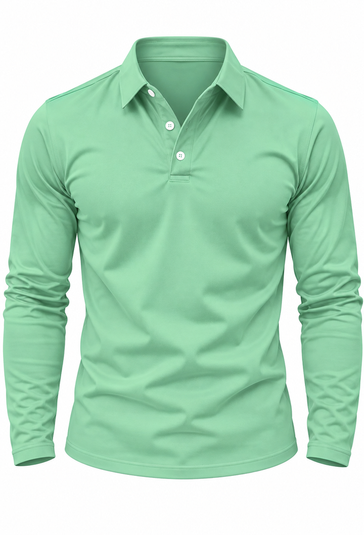Herren-Poloshirt mit langen Ärmeln, Hemdkragen und Knöpfen – Breno