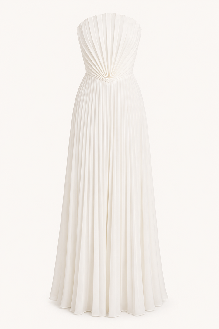 Langes, trägerloses, plissiertes Abendkleid für Damen – Tomiris
