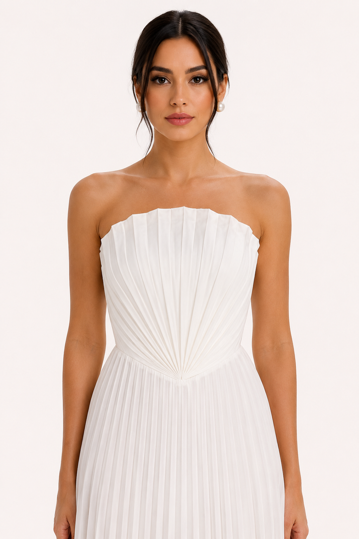 Langes, trägerloses, plissiertes Abendkleid für Damen – Tomiris