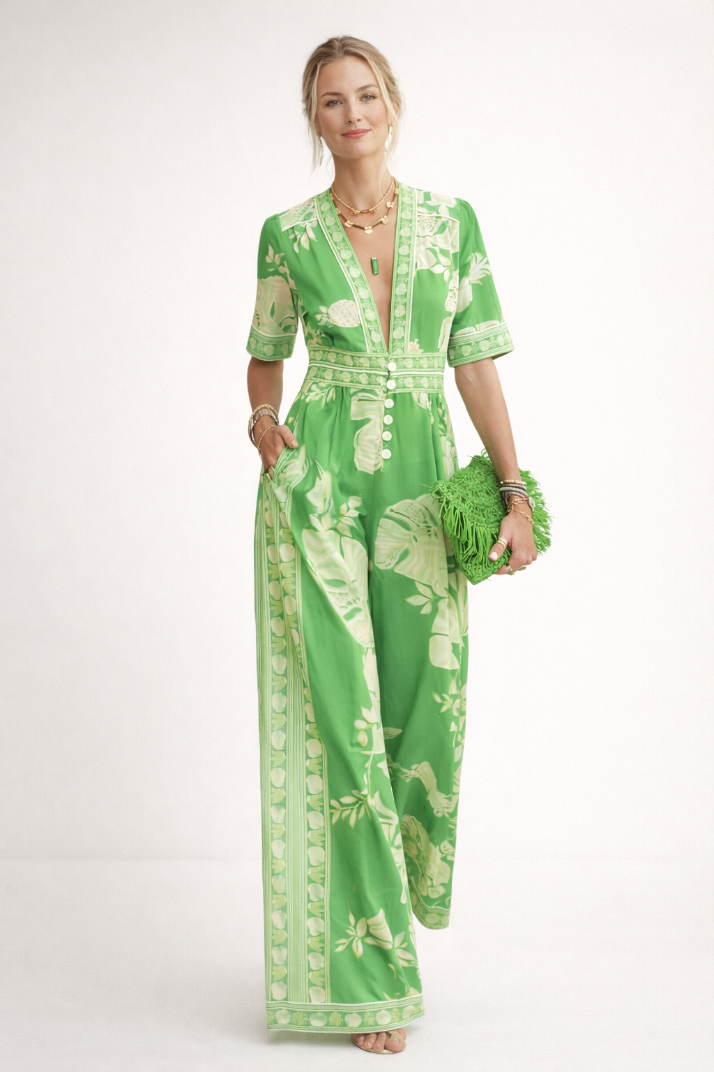 Jumpsuit mit Blumenmuster und V-Ausschnitt für Frauen - Milika