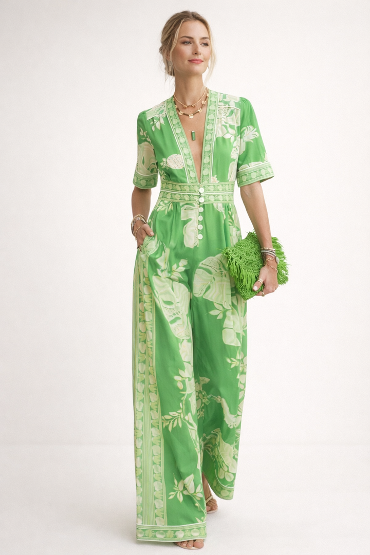 Jumpsuit mit Blumenmuster und V-Ausschnitt für Frauen - Milika