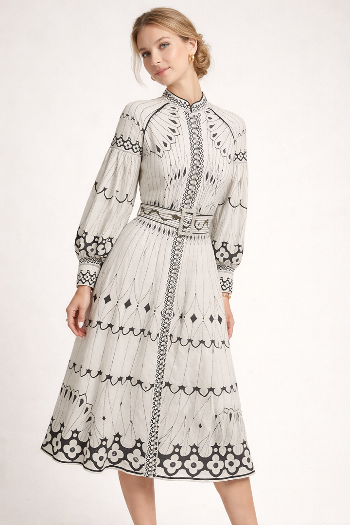 Midikleid mit Blumenmuster und Laternenärmeln für Frauen - Aurelia