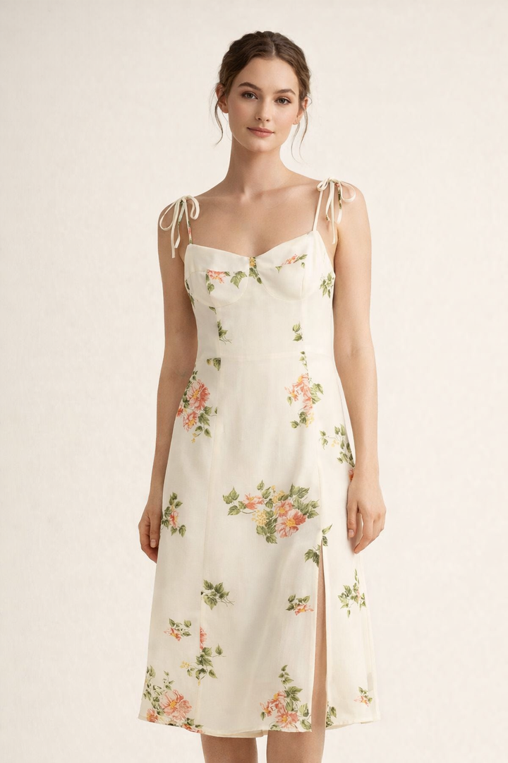 Damen Midikleid Frühling leichter Blumendruck - Lirena