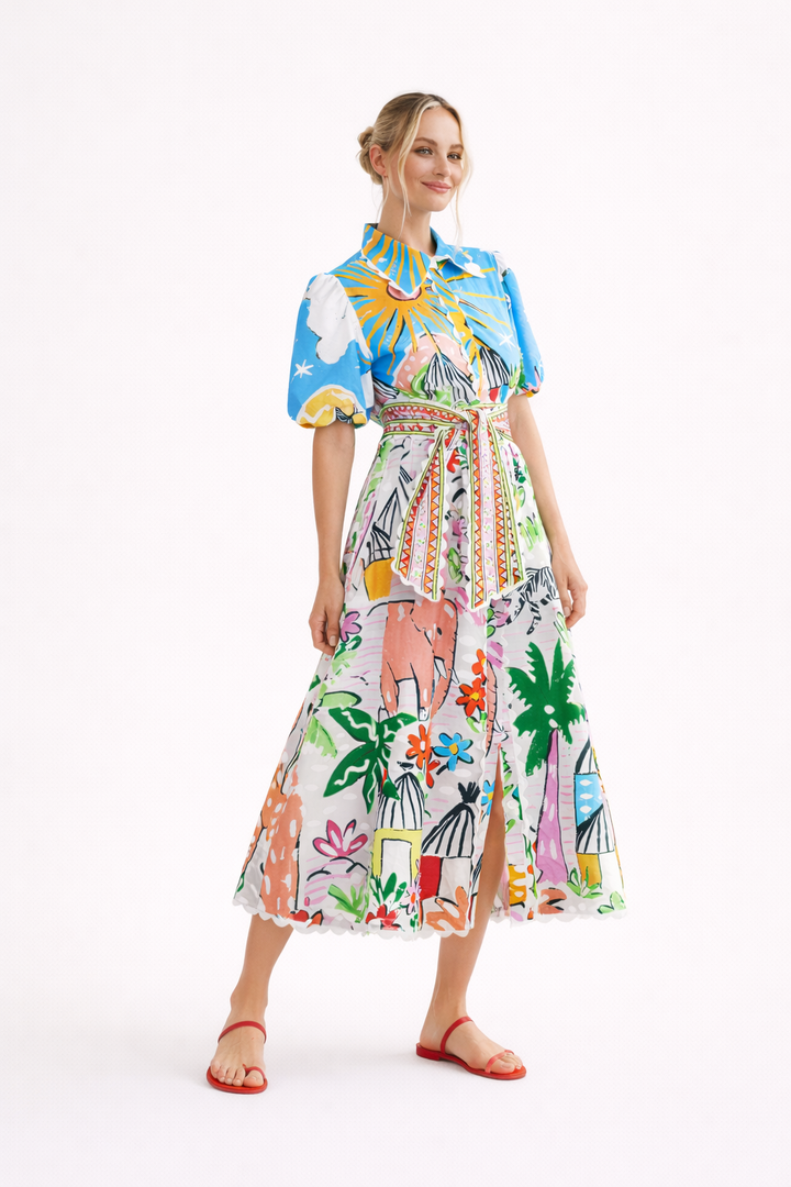 Damen Midikleid Frühling Sommer tropische Kunstdruck - Zafrina
