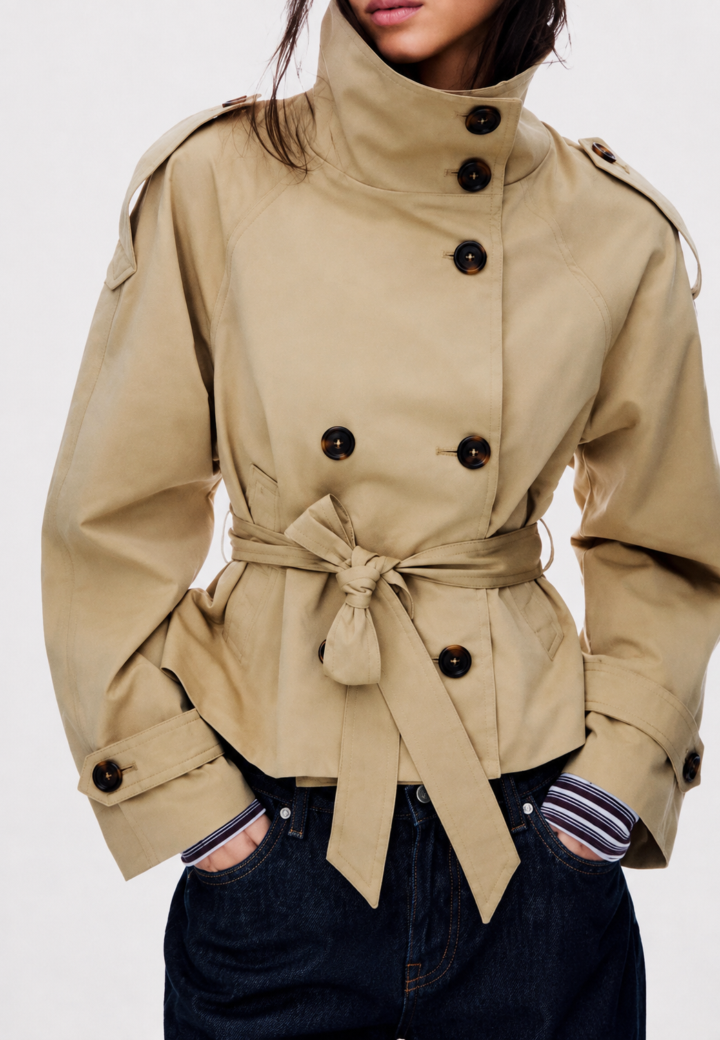 Damen-Trenchcoat mit hohem Kragen und Gürtel – Solène