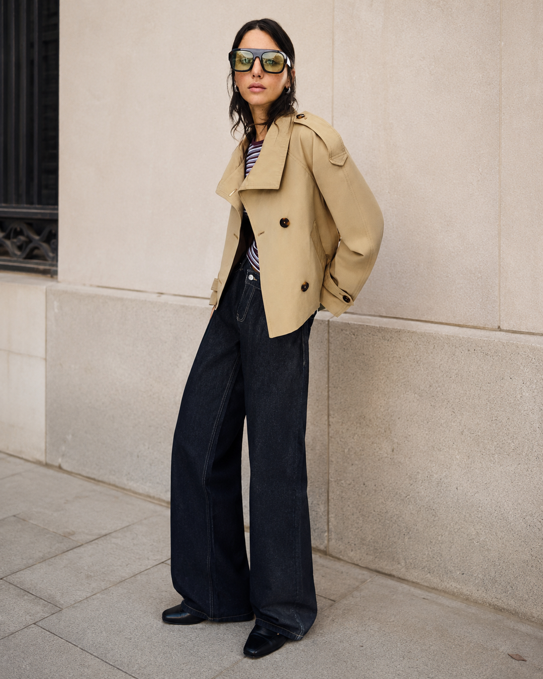 Damen-Trenchcoat mit hohem Kragen und Gürtel – Solène