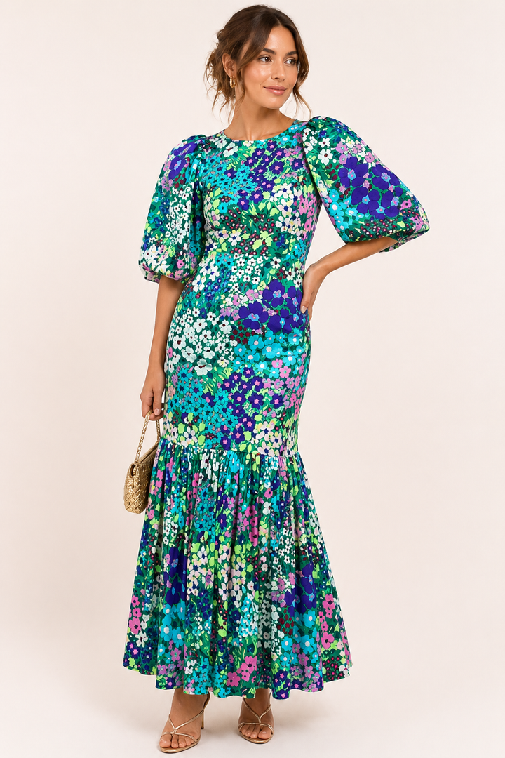 Geblümtes Midikleid mit Puffärmeln - Nani