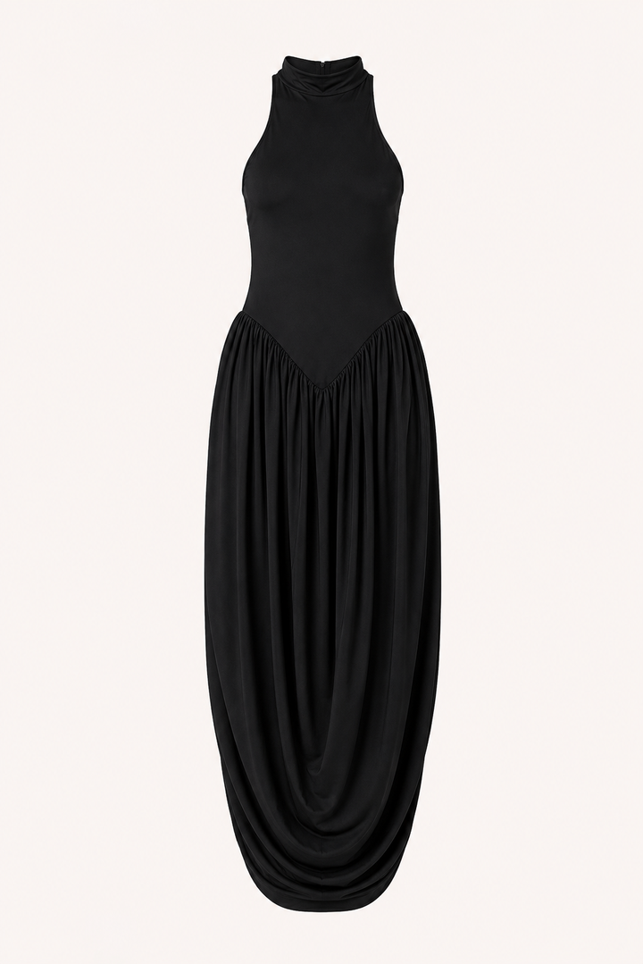 Langes Sommerkleid für Damen mit Halterkragen und fließendem Rock – Liv