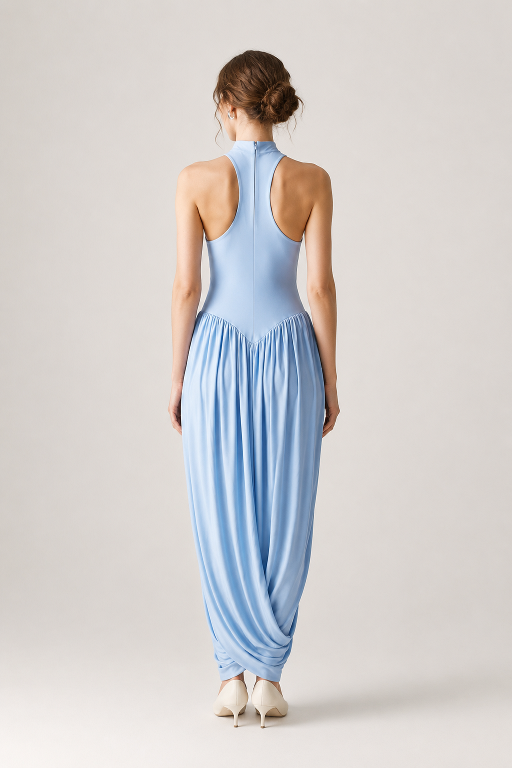 Langes Sommerkleid für Damen mit Halterkragen und fließendem Rock – Liv