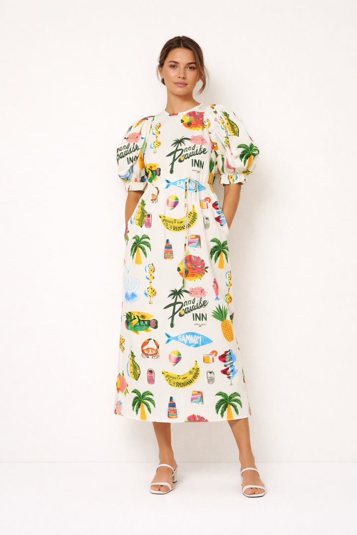Frauen gedruckt Puffärmel Kleid Sommer Stil lässig bequem - Stella