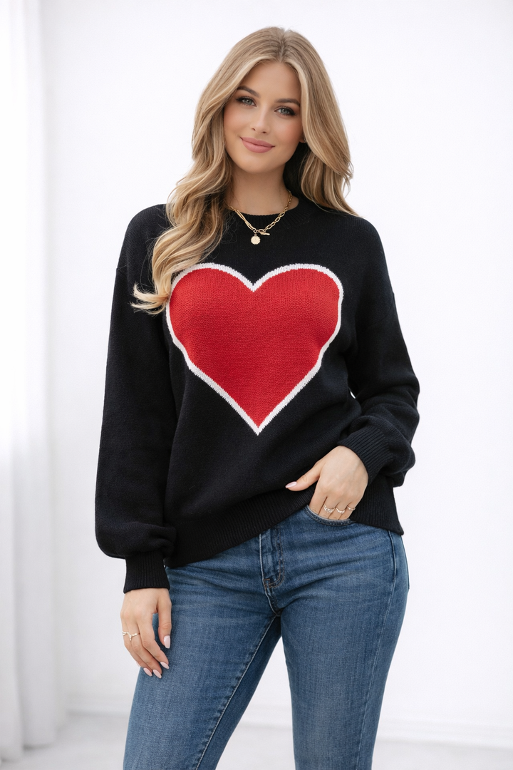 Damenpullover mit Herzmotiv und Rundhalsausschnitt - Rune