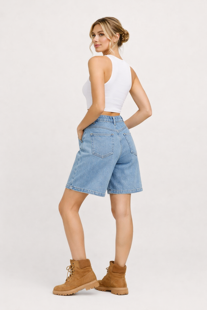 Damen Denim Bermuda Shorts mit verstellbaren Knöpfen - Erika