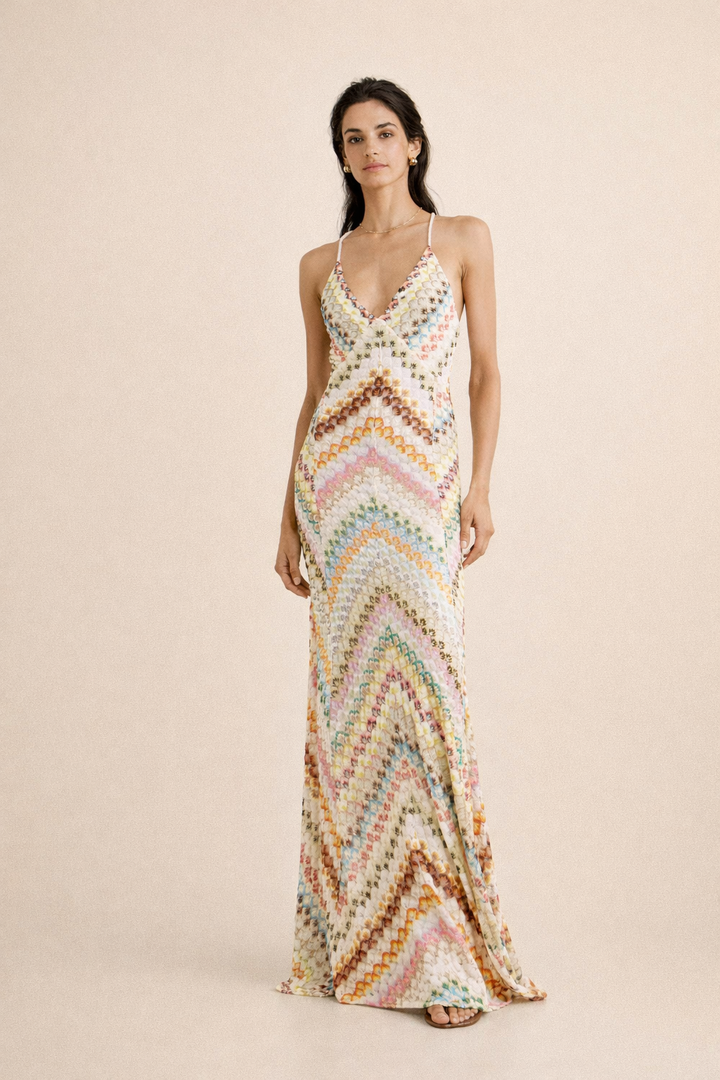 Mehrfarbiges Maxikleid für den Frühling - Elena