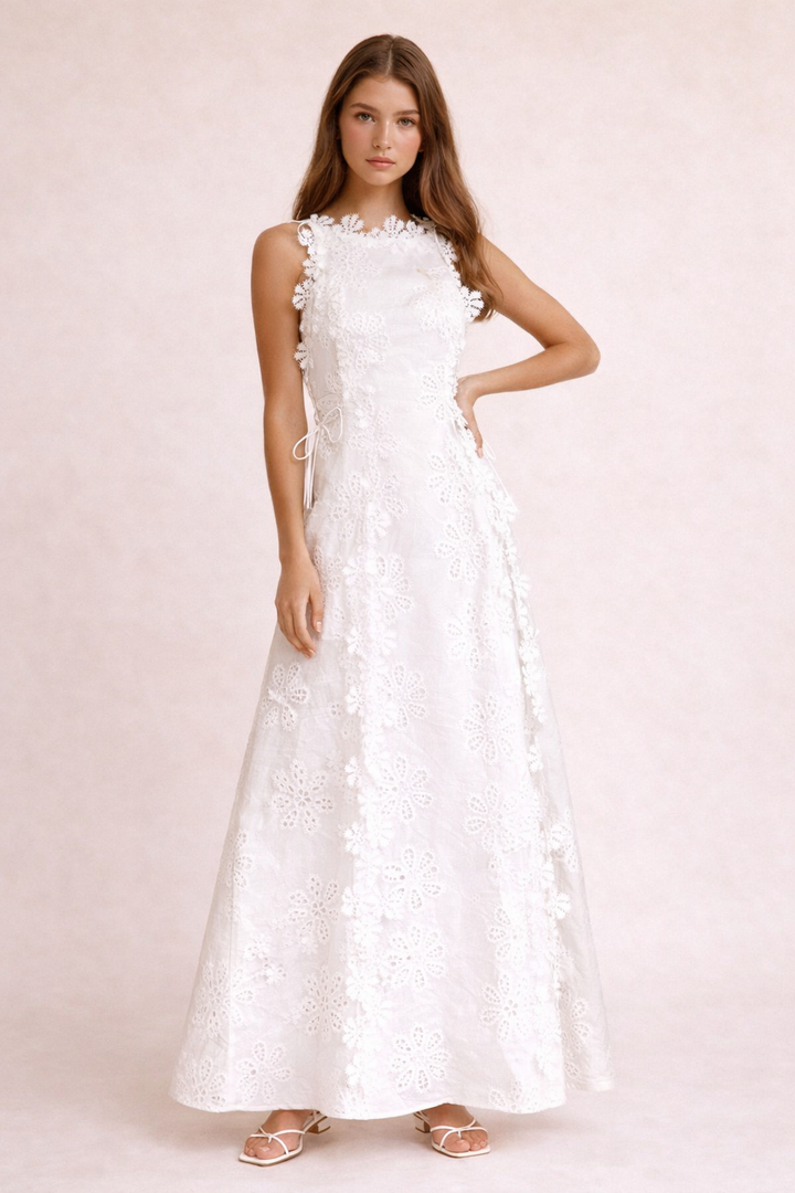 Langes Kleid mit floraler Struktur und Schleifen - Marina