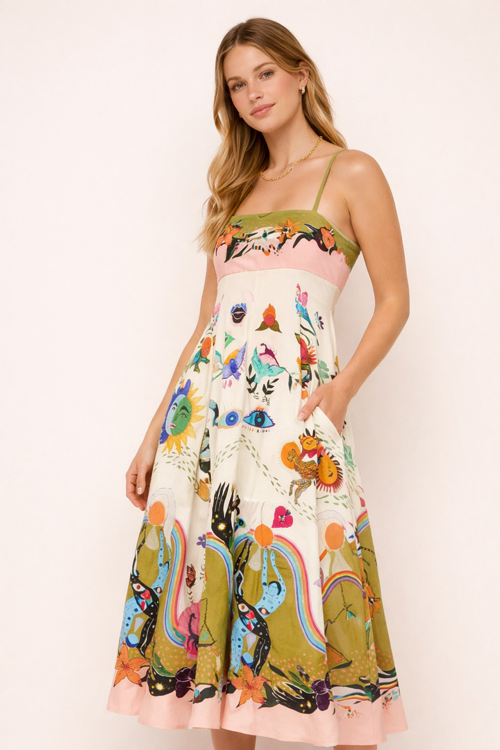 Damen Maxikleid mit künstlerischem Druck - Arianna