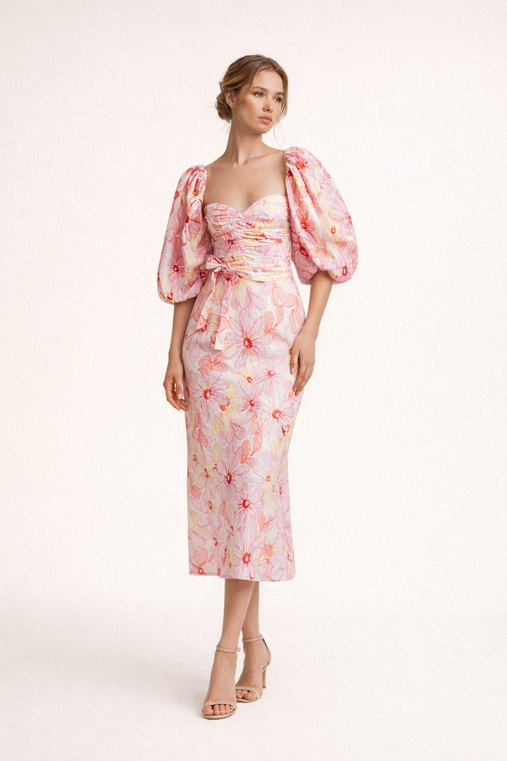 Geblümtes Midikleid mit Puffärmeln für Frauen - Klara