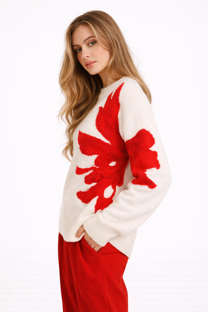 Damenpullover mit Blumendetail und Rundhalsausschnitt - Elina