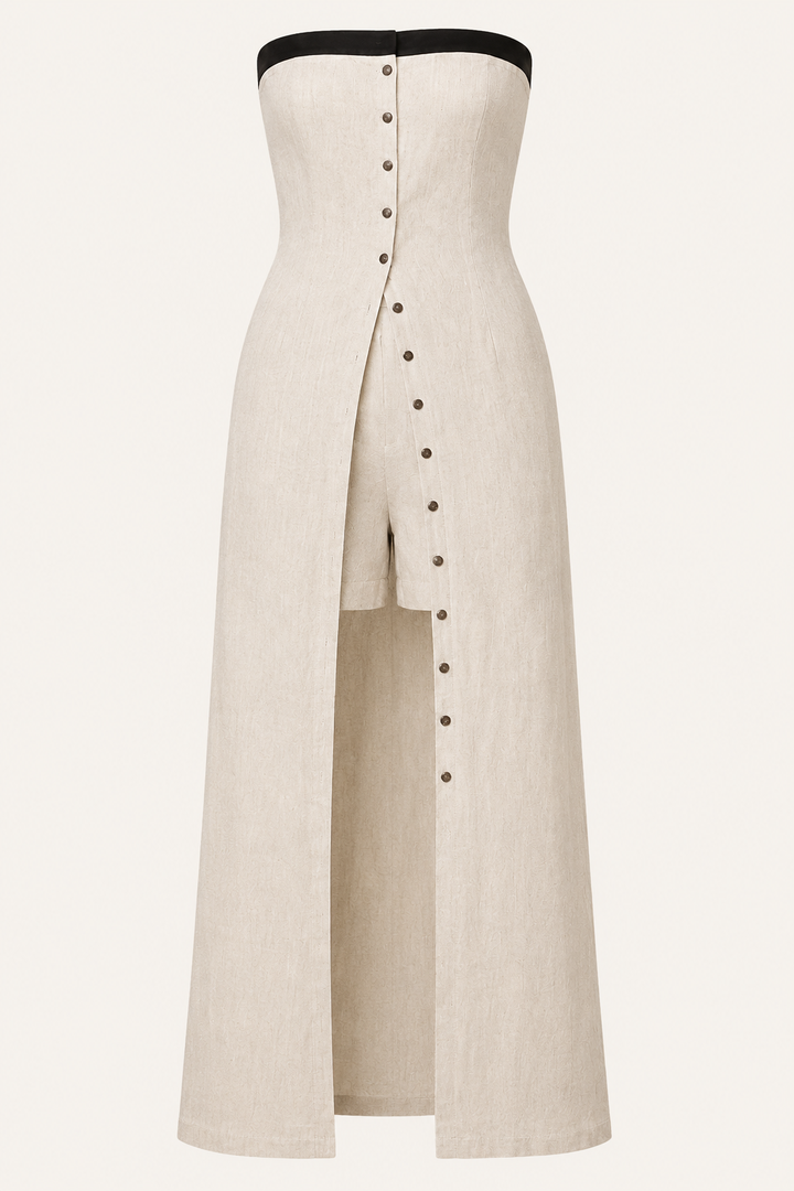 Langes Bandeau-Set aus Leinen mit kurzen Hosen - Senta
