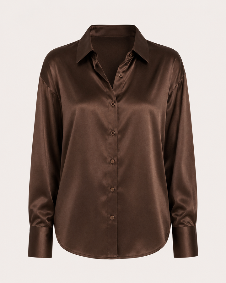 Satin-Bluse für Damen mit langen Ärmeln und Knopfleiste vorne – Hannelore
