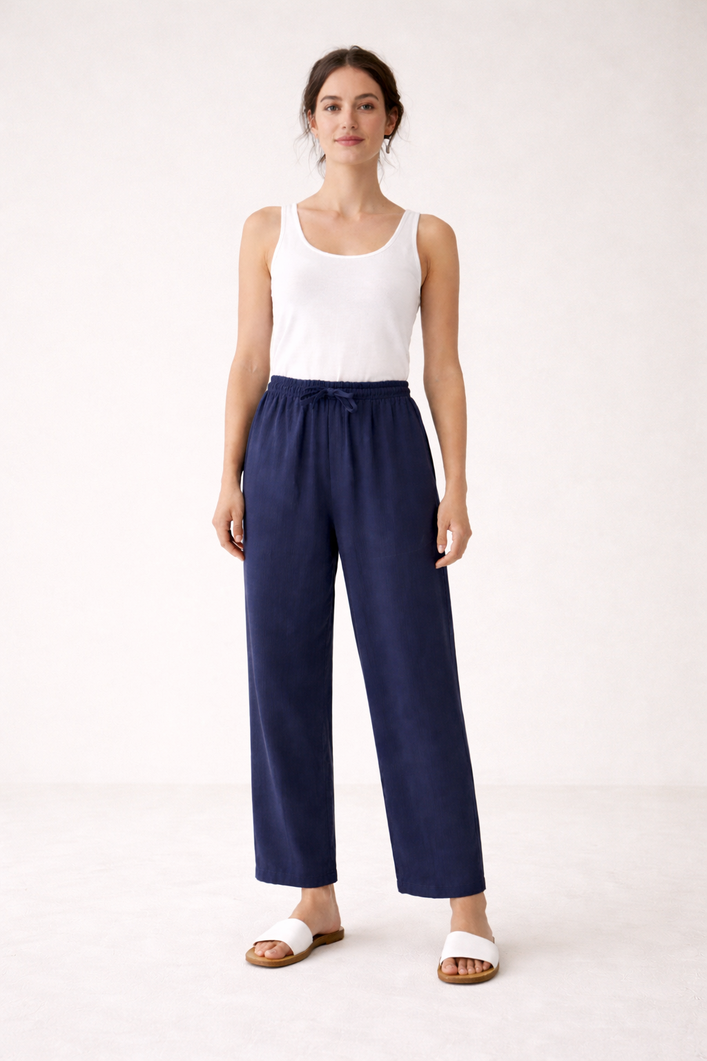 Weite Leinenhose mit elastischem Bund und Kordelzug für Damen - Nerea