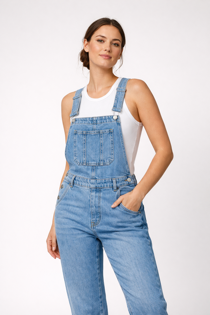 Latzhose aus Denim in Übergröße mit Taschen und verstellbaren Trägern - Valmira
