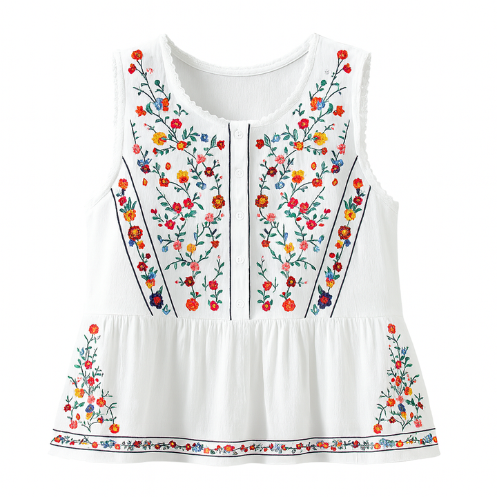 Ärmellose Bluse mit Blumenstickerei im Bohème-Stil - Alondra