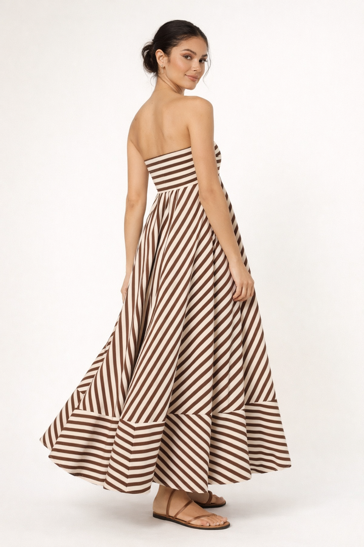 Damen Maxikleid mit Streifenmuster und trägerlosem Ausschnitt - Alvera
