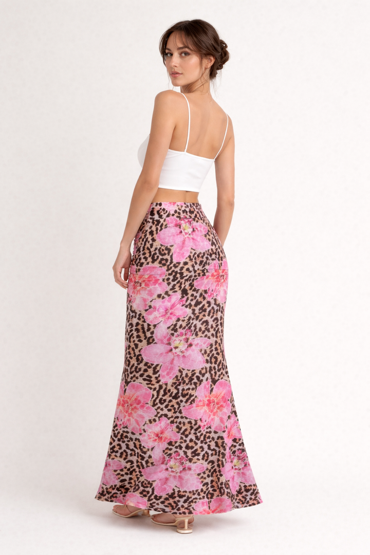 Langer Damenrock mit Blumen- und Tierprint - Elira