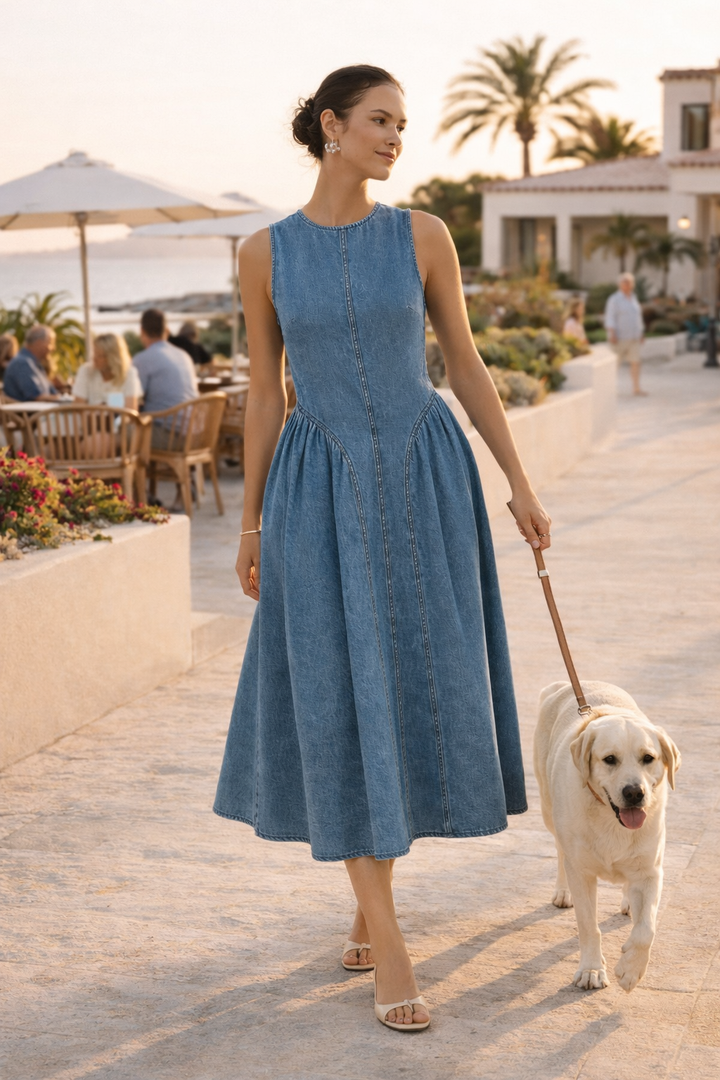 Ärmelloses Jeanskleid Midi ärmelloses Kleid baggy lässiges Sommerkleid - Keyla