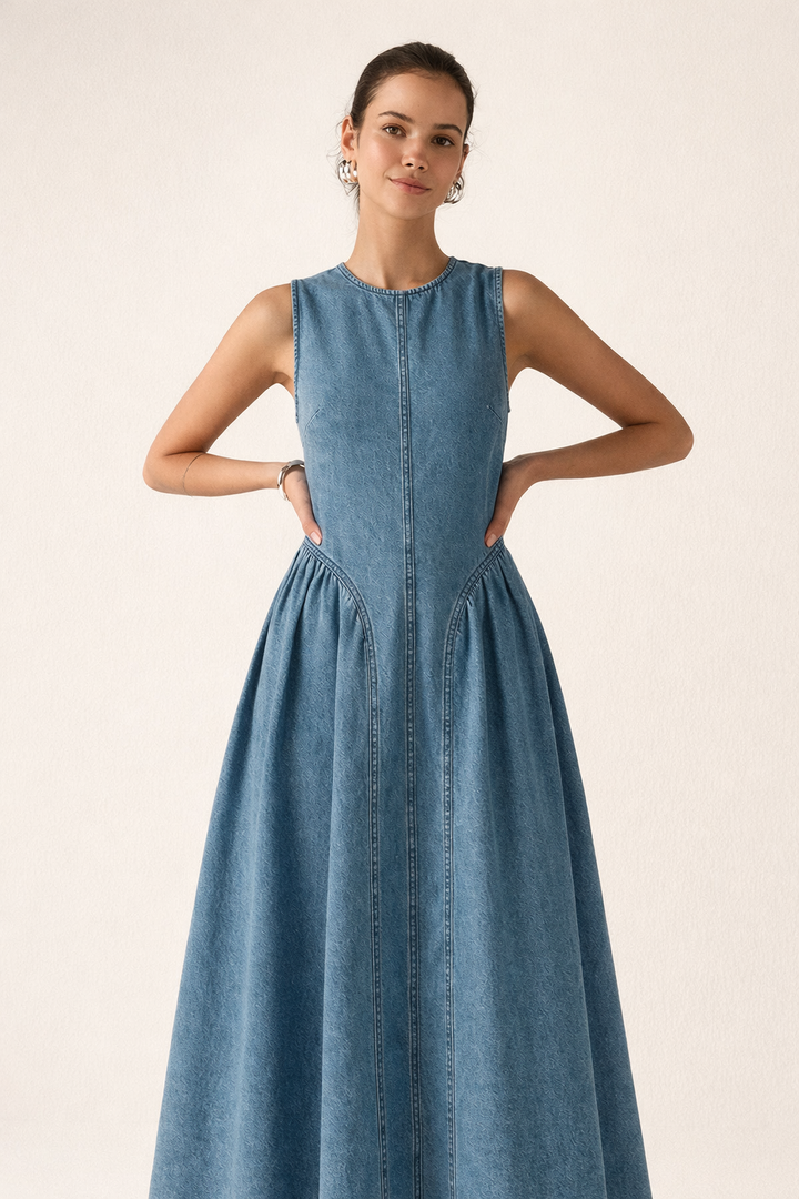 Ärmelloses Jeanskleid Midi ärmelloses Kleid baggy lässiges Sommerkleid - Keyla