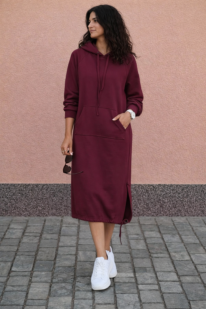Langes Sweatshirt-Kleid mit Kapuze für Frauen - Lina