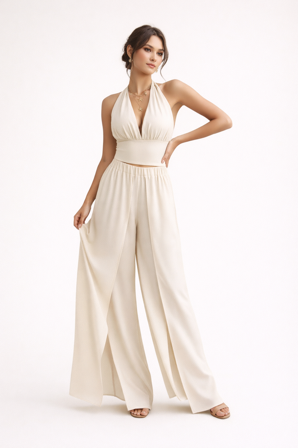 Damen-Halfter-Set mit weiter Hose mit hoher Taille - Arelia