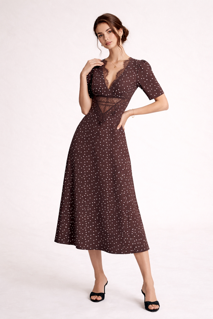 Midikleid mit Tupfen V-Ausschnitt - Mechthild