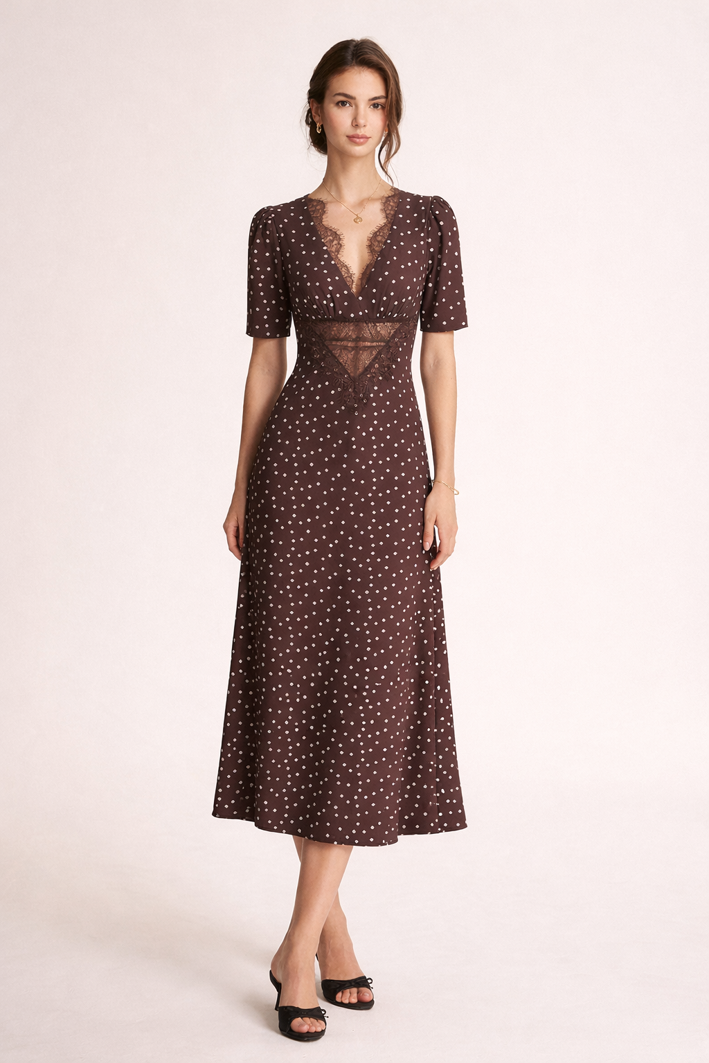 Midikleid mit Tupfen V-Ausschnitt - Mechthild
