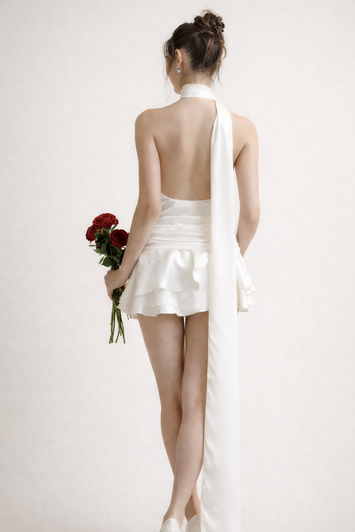 Asymmetrisches Kleid aus Satinstoff für Frauen - Elba