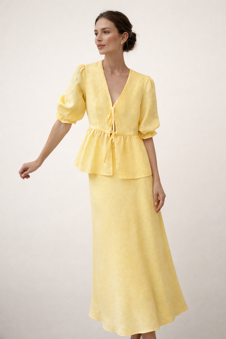 Damenset aus Bluse mit Puffärmeln und langem Rock - Emilia