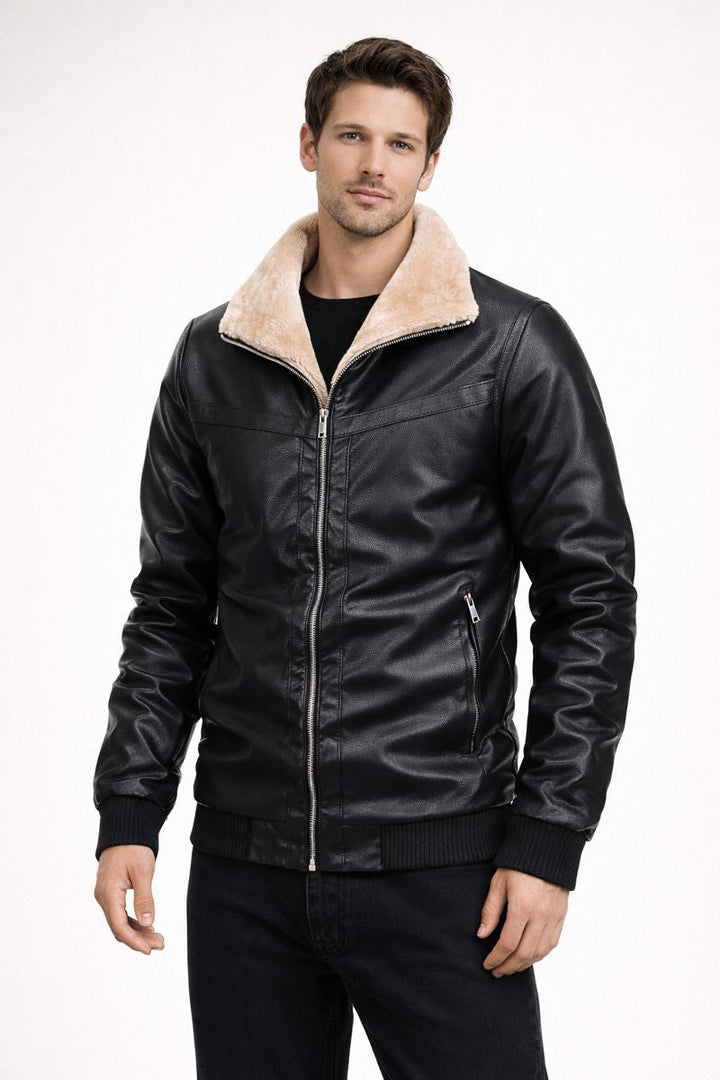 Herrenjacke in Lederoptik mit Innenfutter - Rethan
